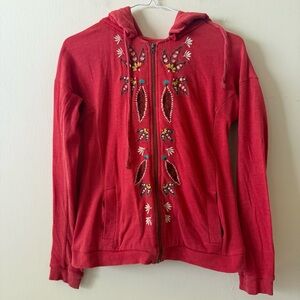 Anthropologie Saturday Sunday Embroidered Floral Zip Up Hoodie Sweater SZ XS